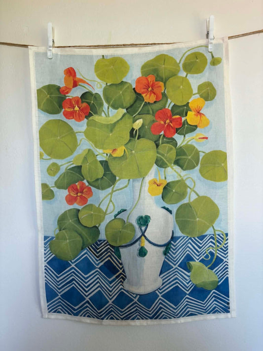 'Nasturtiums' Linen Tea Towel
