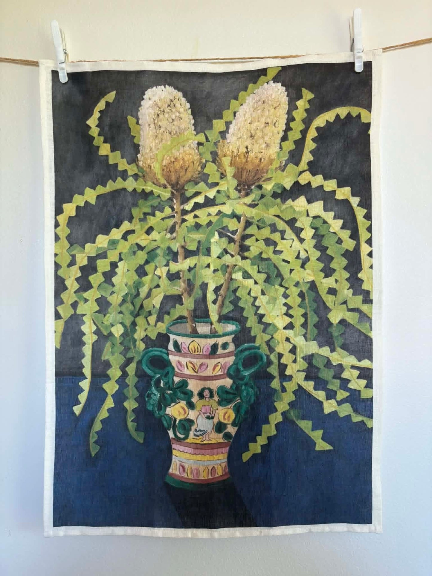 'Two Banksias' Linen Tea Towel
