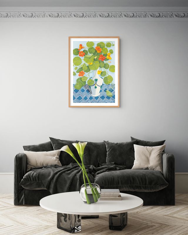 SPRING NASTURTIUMS ON ARCTIC BLUE