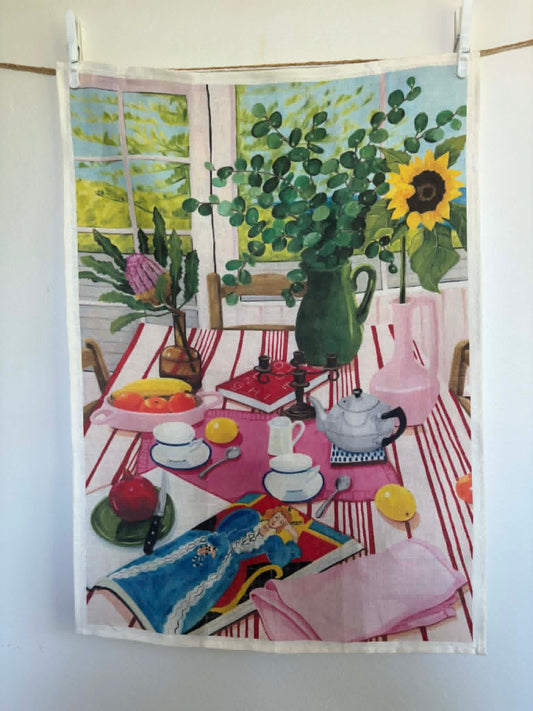 'Afternoon Tea' Linen Tea Towel