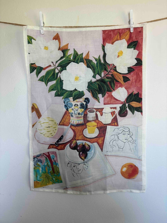 'MAGNOLIAS' LINEN TEA TOWEL