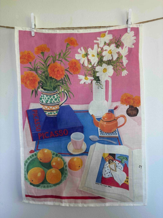 'MARIGOLDS' LINEN TEA TOWEL