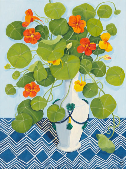 SPRING NASTURTIUMS ON ARCTIC BLUE