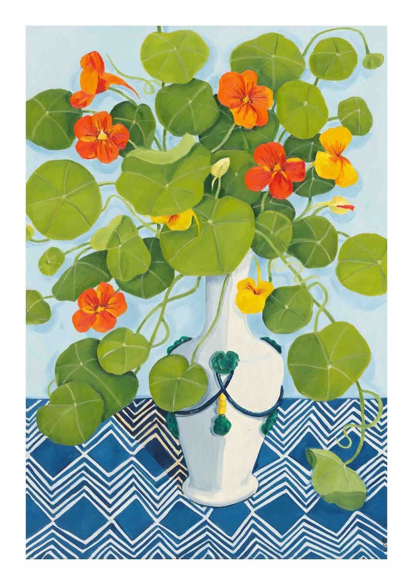 'Nasturtiums' Linen Tea Towel