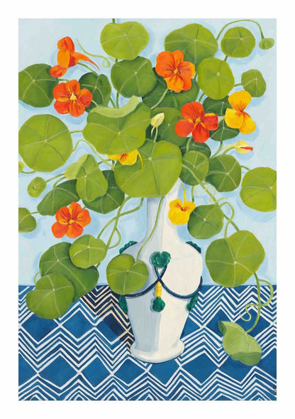 'Nasturtiums' Linen Tea Towel