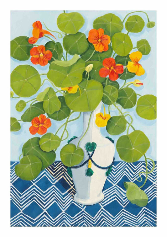 'Nasturtiums' Linen Tea Towel