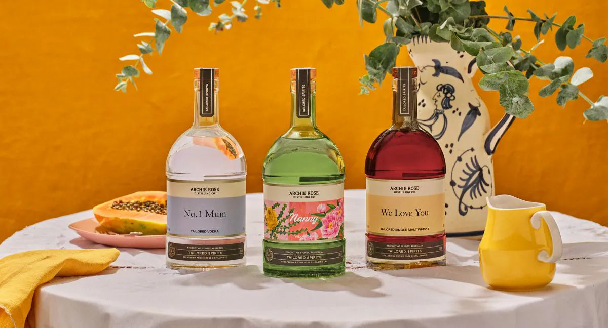 Design for Archie Rose spirits bottle by artist Melanie Vugich